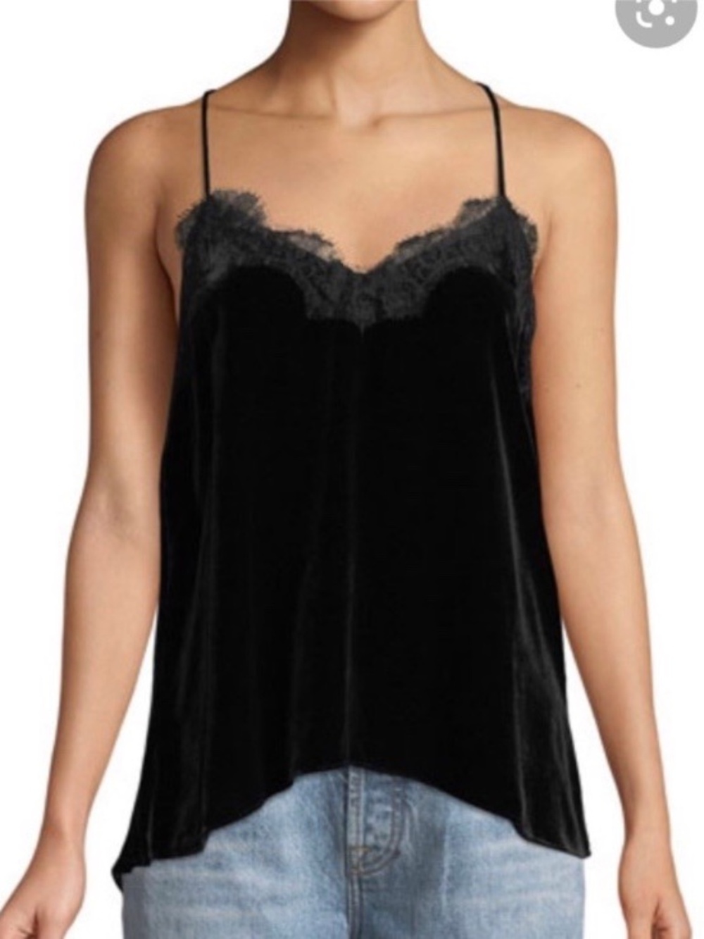 Cami NYC The Racer Black Velour Tank Sweetheart Lace Trim Whimsigoth Y2K SZ XS
